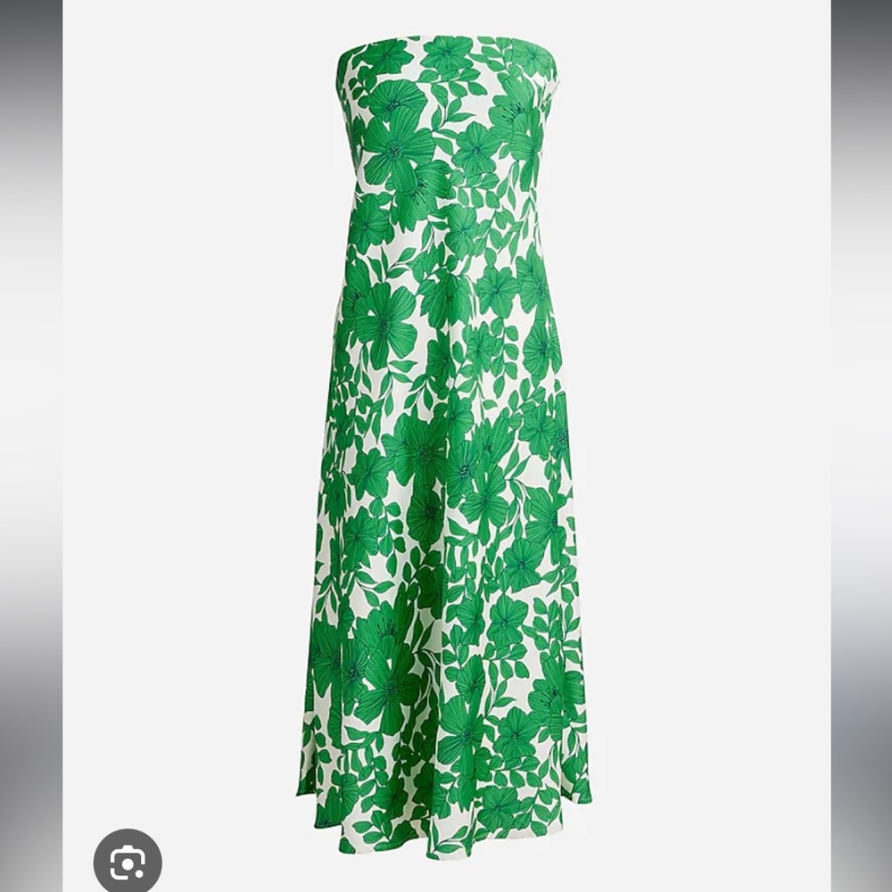 NWT J. Crew Collection Green Floral strapless Slip Midi Dress